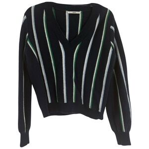 Becken Women’s Navy Striped Pullover Sweater Cashmere Size XL V-neck